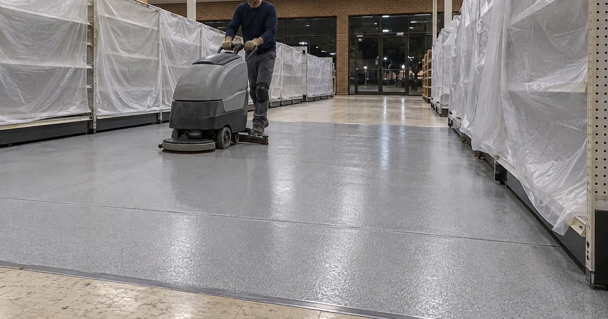 A Midlothian supermarket aisle recoated overnight, one aisle at a time